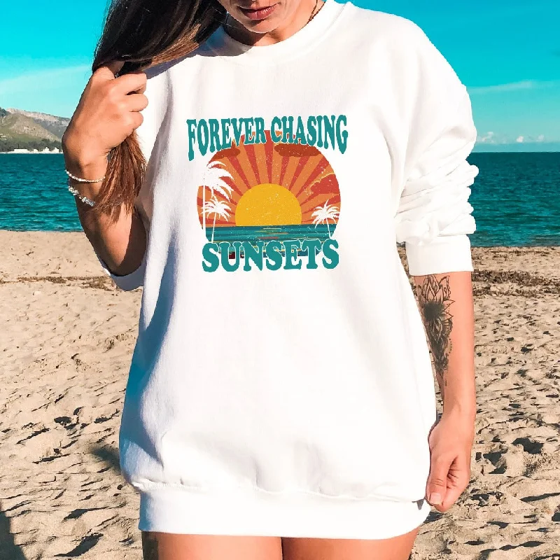 Forever Chasing Sunsets Sweatshirt, Beach Coverup Crewneck, Palm Trees Shirt, Gift for Beach Lover, Summer Vacation Shirt