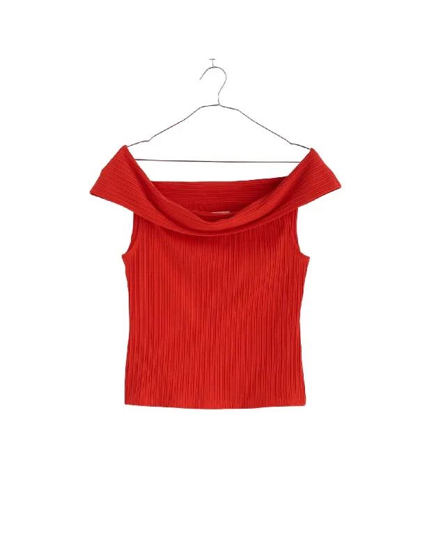 Women’S Ribbed Off-The-Shoulder Crop Top In Red