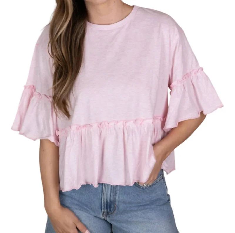 Taytum Ruffle Cropped Tee In Pink