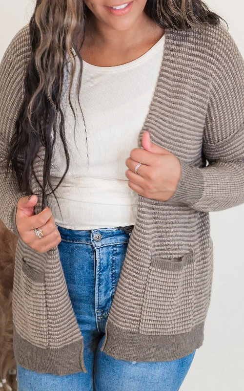 Mocha Color Waffle Texture Cardigan - Final Sale