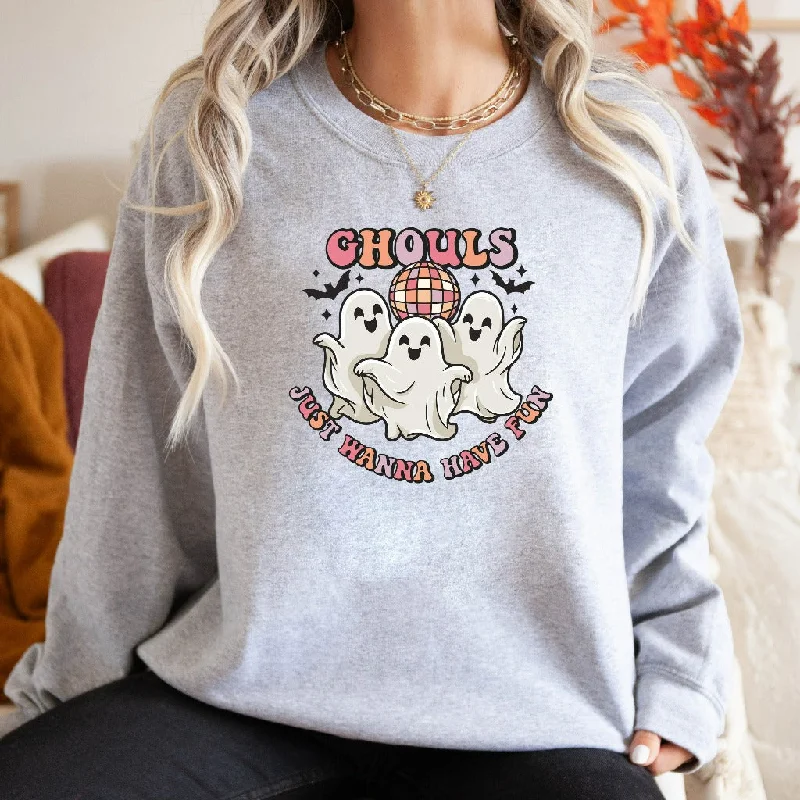 Ghouls Just Wanna Have Fun Sweatshirt, Cute Ghost Halloween Crewneck,  Fall Sweater, Retro Halloween Shirt