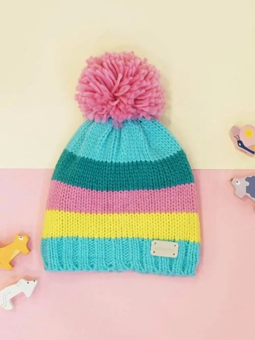 Pastel Striped Bobble Hat