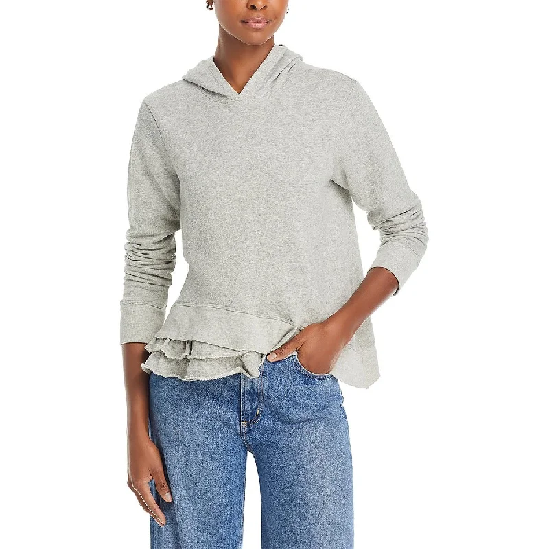 Womens Ruffled Hem Slant Hoodie