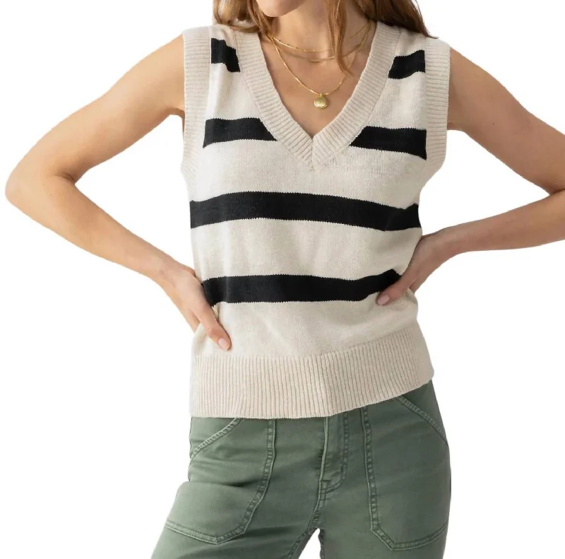 Sweater Shell Tank Top In Natural Black Stripe