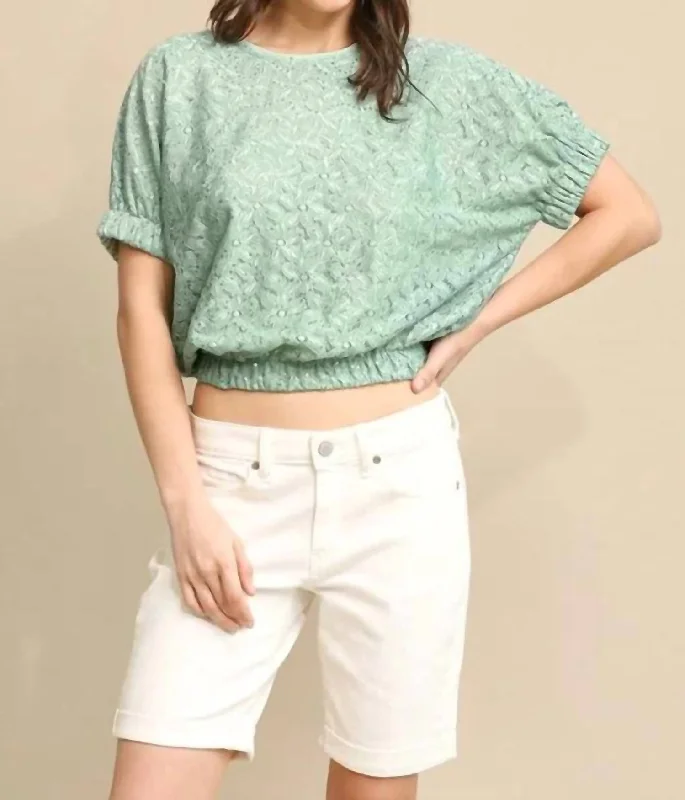 Floral Lace Sequin Sparkle Crop Top In Dusty Mint