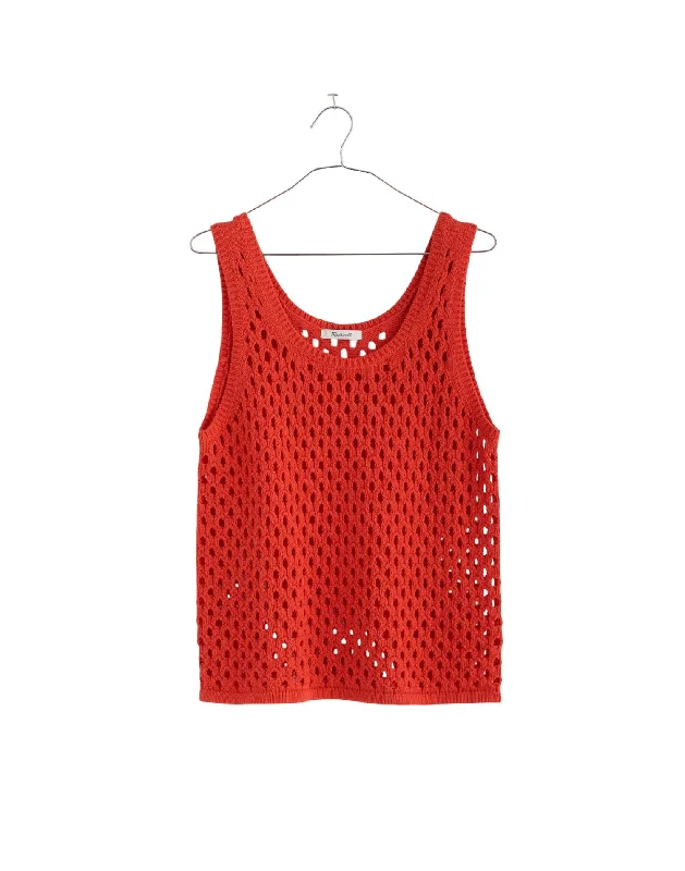 Women's Open-Stitch Sweater Tank Top In Red