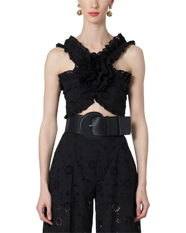 Carolina Herrera Twisted Ruffle Halter Neck Cropped Top