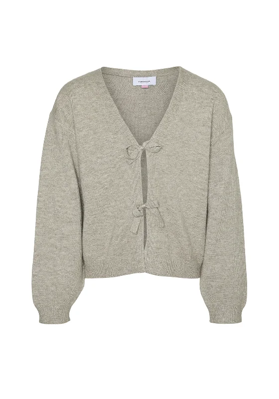 Vero Moda Girl Holly Bow Long Sleeve Cardigan, Moon Rock