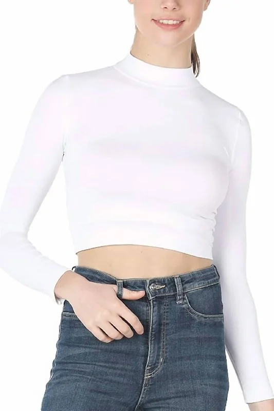 Mock Neck Crop Top In White