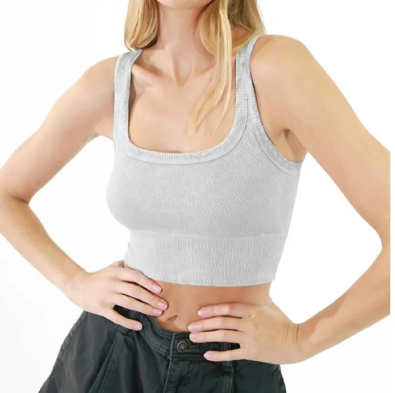 Wash Ribbed Cropped Top In Vintage Cool Grey