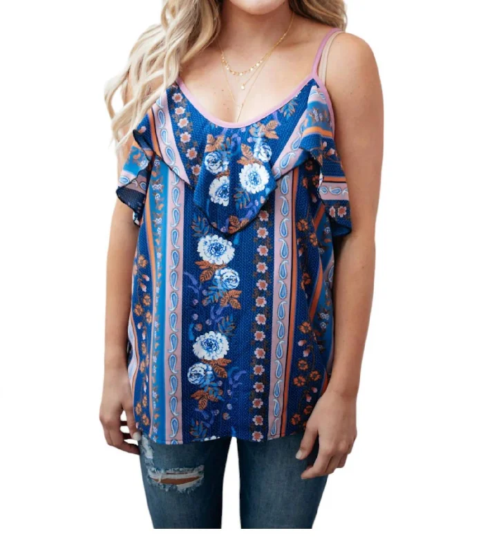 Flirty Florals Tank Blouse In Blue