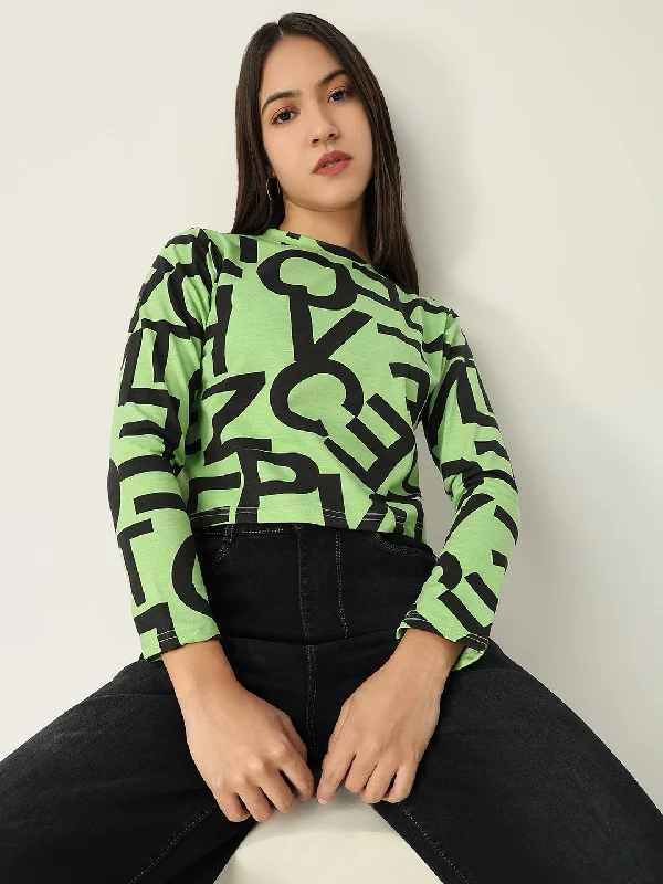 Women Graphic Green Crop T Shirt