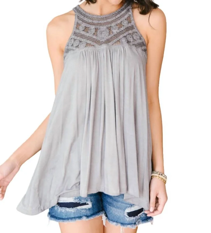 Ornate Halter Tank In Grey