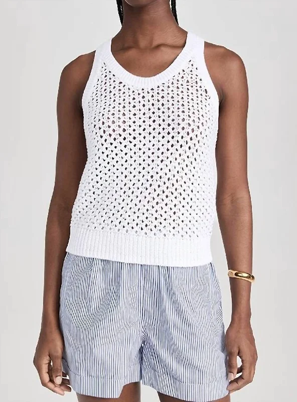 Mesh Stitch Tank Top In Optic White