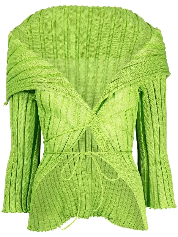 Ara Wide Collar Cardigan - Apple Green