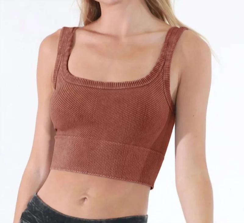 Wash Ribbed Cropped Top In Vintage Maple