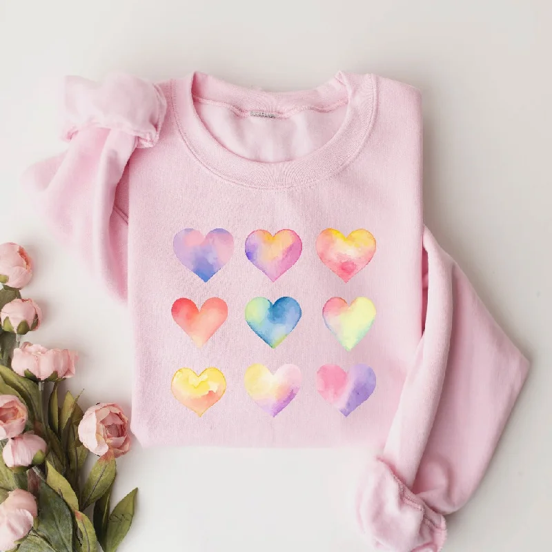 Watercolor Heart Sweatshirt, Heart Crewneck, Valentine's Day Sweater, Vintage Hearts Graphic Tee, Valentines Pullover