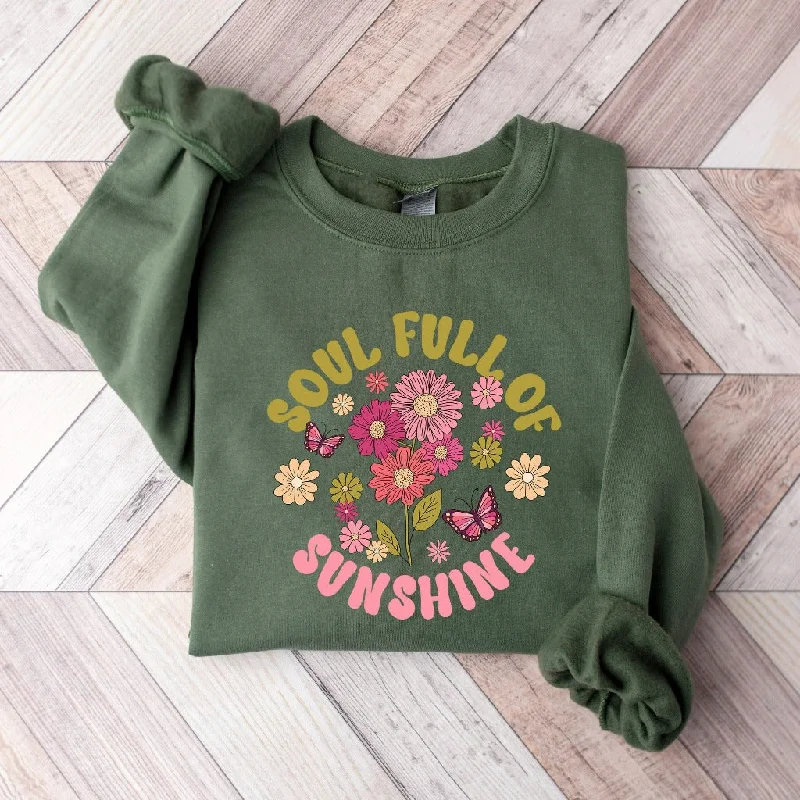 Soul Full Of Sunshine Sweatshirt, Retro Floral Sunshine Crewneck, Motivational Quote Sweater, Spiritual Gift For Her