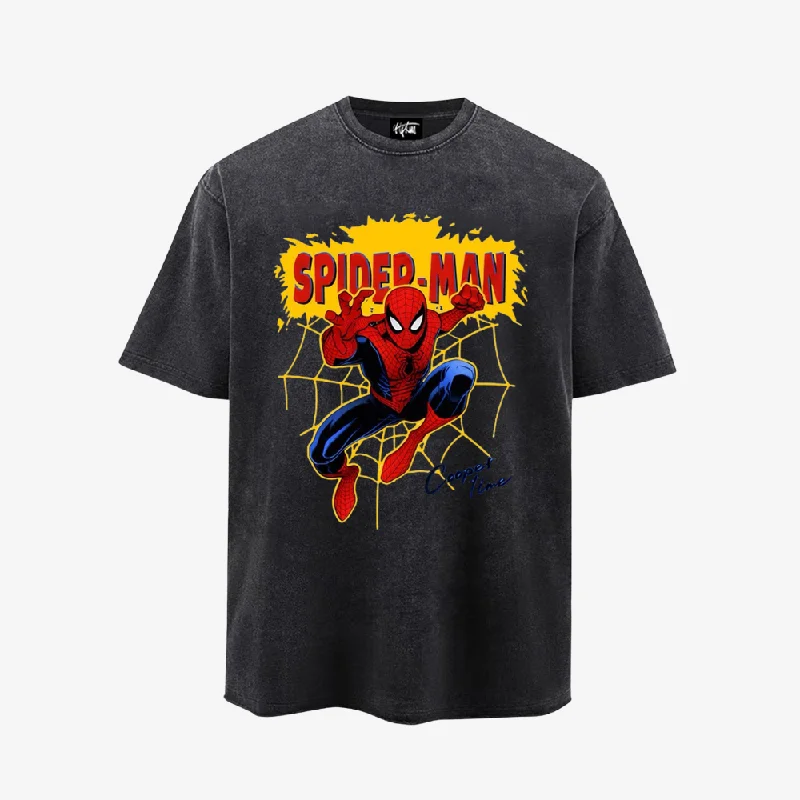 “Cartoon spider jumping on the web American print” T-shirt