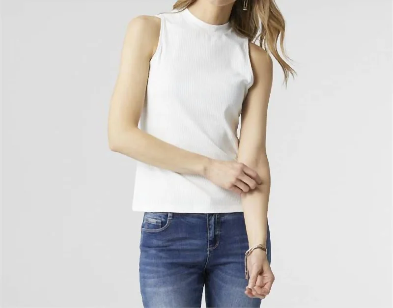 Macenna Mock Neck Ribbed Tank In Off White