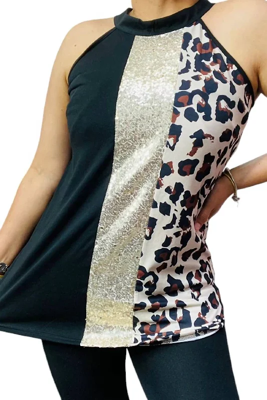 Tank Blouse In Black/gold/leopard