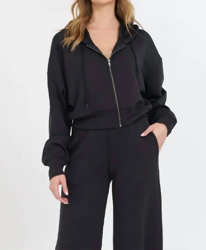 Carribbean Cloud Fleece Crop Zip Up In Black