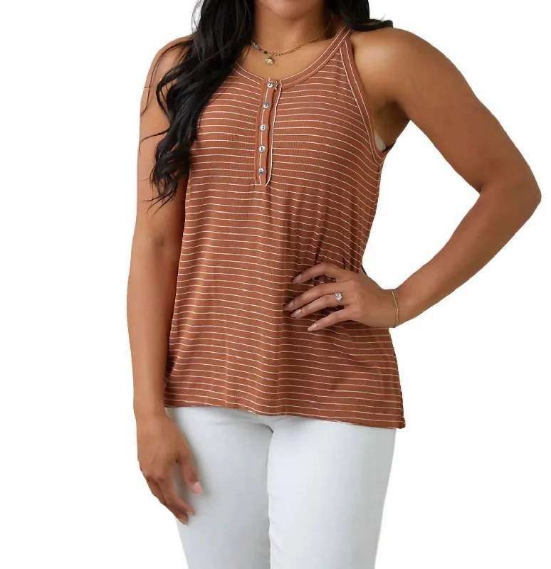 Tip Me Off Striped Tank In Brown