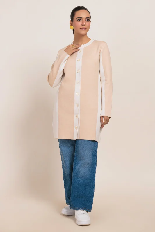 BEIGE-ROUND NECK FULL SLEEVES CARDIGAN SWEATER (24X-099-66)