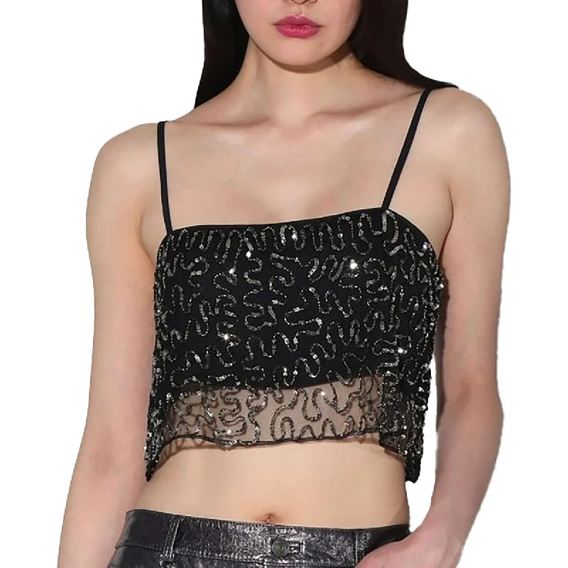 Womens Sequined Embellished Cropped