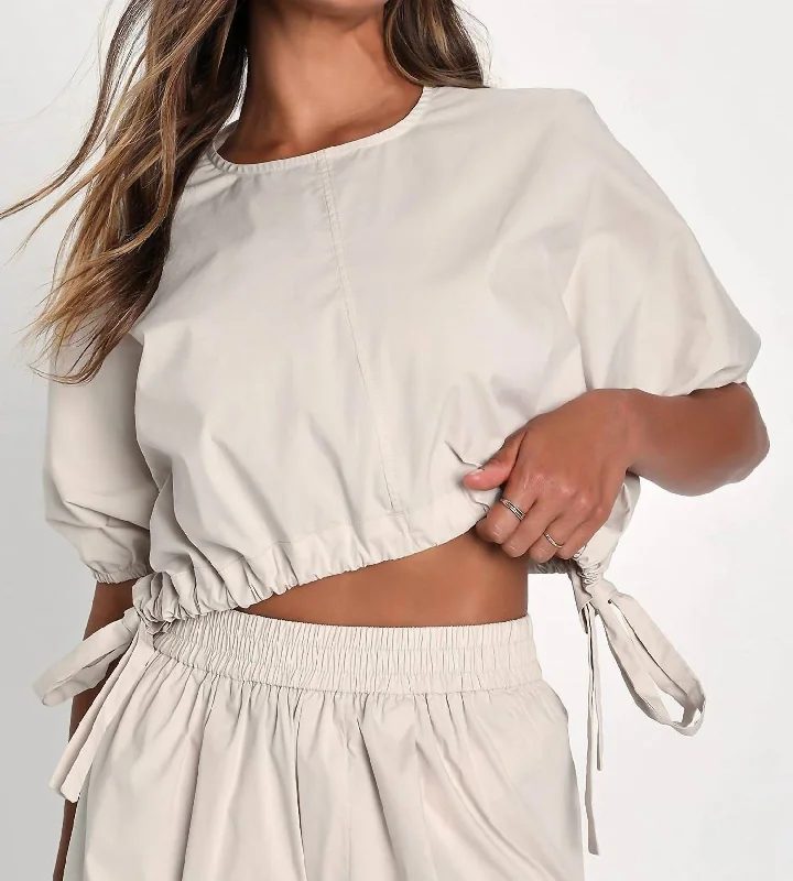 Drawstring Crop Top In Beige