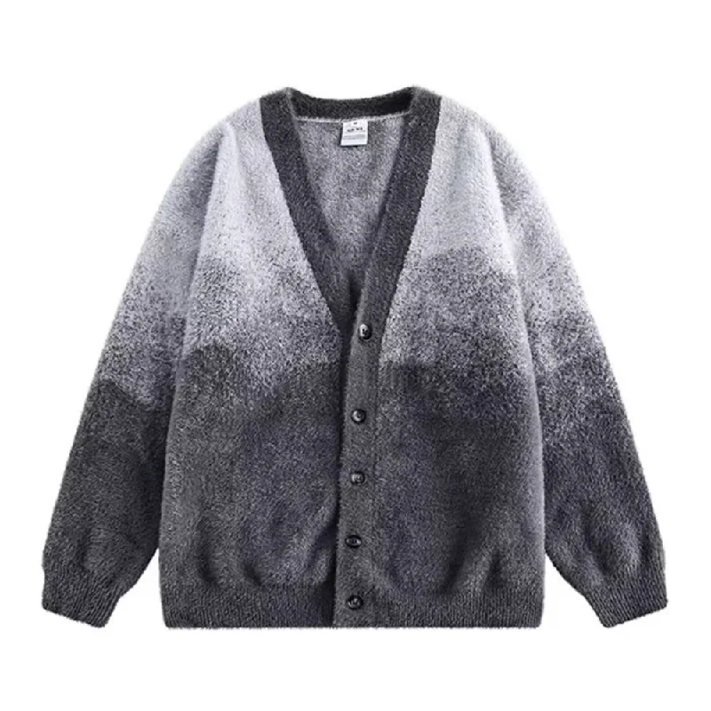 Retro Gradient Plush Knitted Cardigan