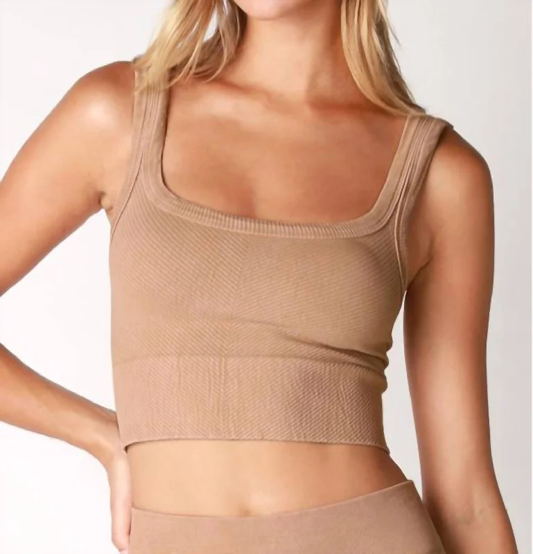 Wash Ribbed Cropped Top In Vintage Beige