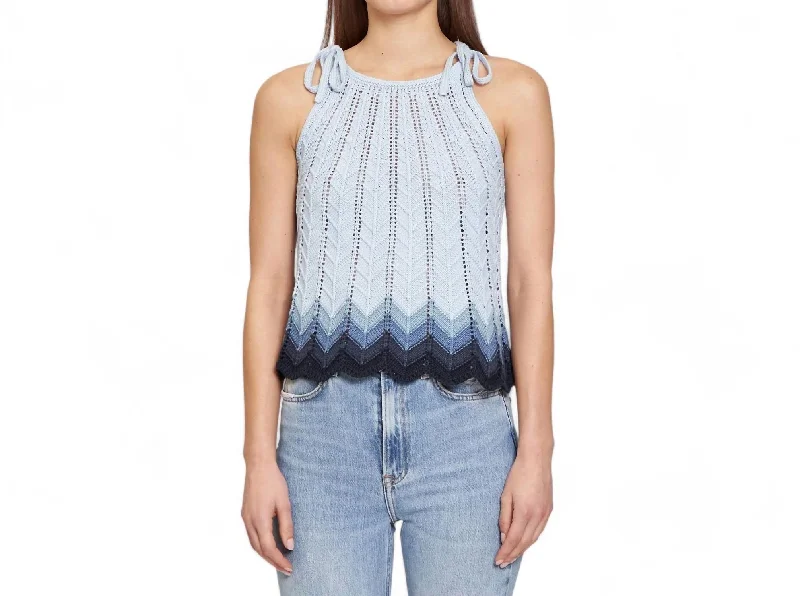 Zig Zag Halter Tank Top In Glacier Blue Combo