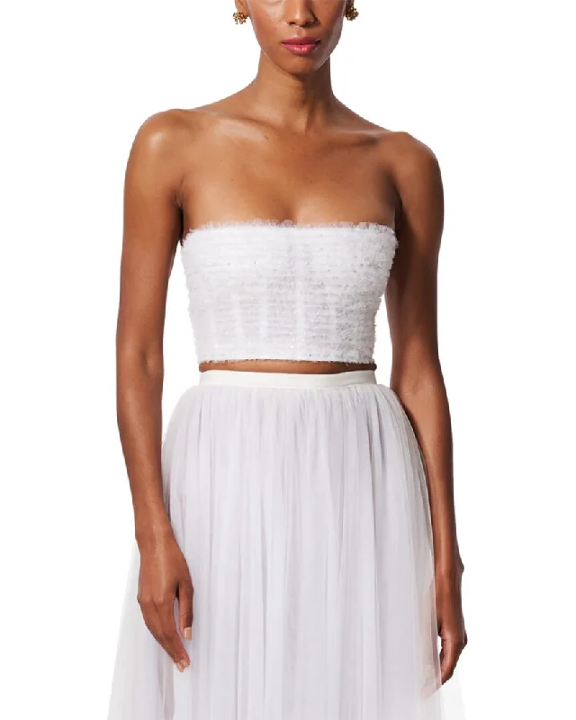 Carolina Herrera Pleated Tulle Strapless Silk-Trim Crop Top