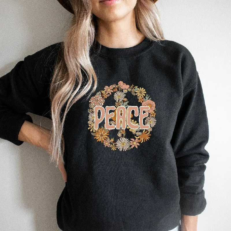 Peace Sign Sweatshirt, Floral Peace Crewneck, Inspirational, Positive Quote Sweater, Floral Peace Sign