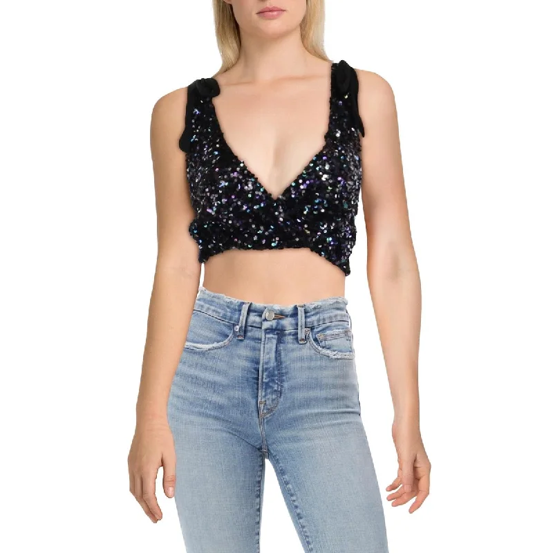 Womens Sequin Sleeveless Cropped