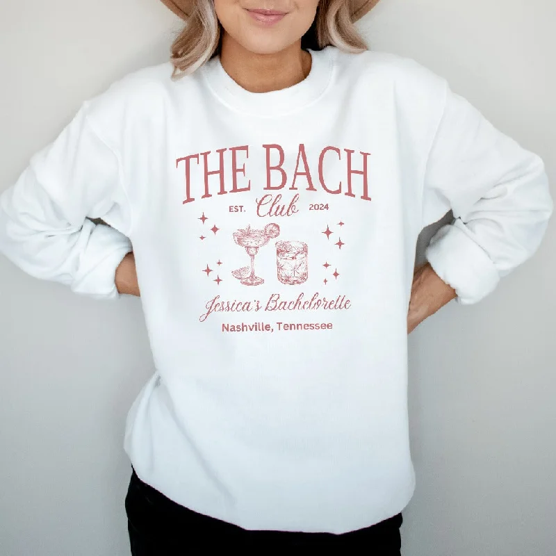 The Bach Club Sweatshirt, Custom Location Bachelorette Crewneck, Personalized Bride Shirt, Bridal Party Shirts