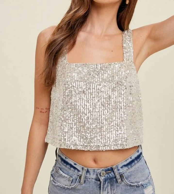 Sequin Relaxed Crop Tank In Champagne