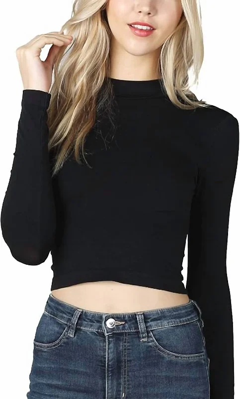 Mock Neck Crop Top In Black