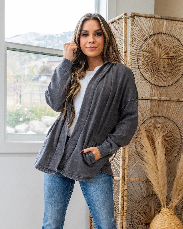 NEW! Mono B Fleece Hooded Cardigan - Charcoal