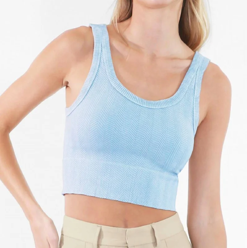 Herringbone Crop Top In Vintage Cool Blue