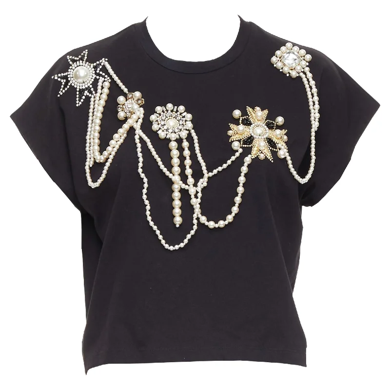 Balmain cotton pearl bead embellished crop tshirt