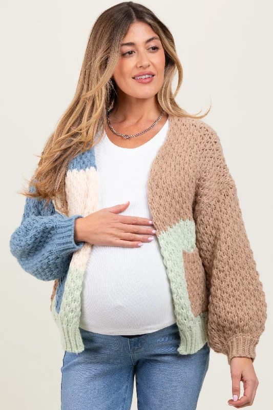 Multicolor Chunky Crochet Knit Maternity Cardigan