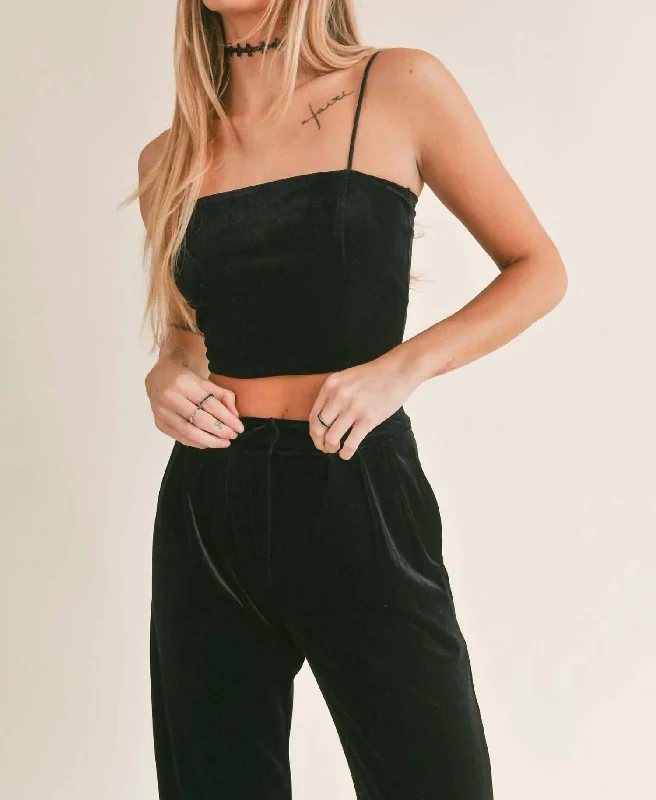 High Voltage Velvet Cropped Cami In Black