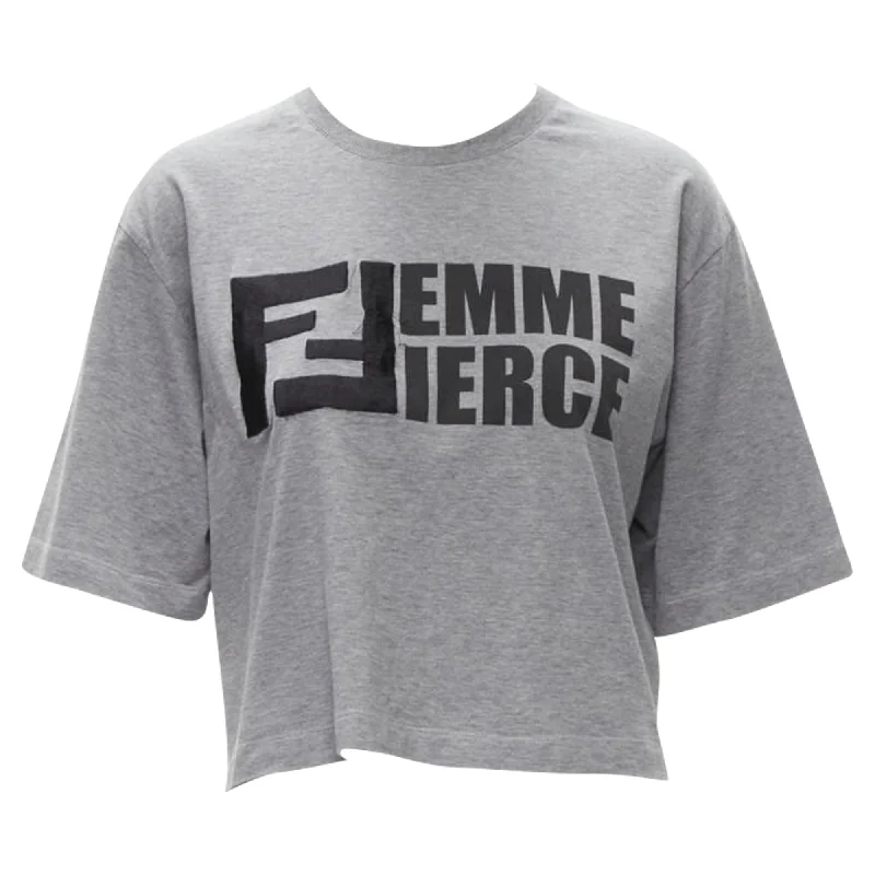 Fendi Femme Fierce embroidery FF logo cropped cotton tshirt