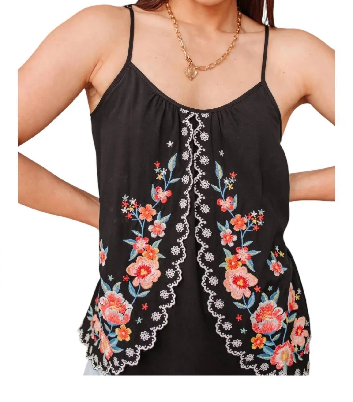 Garden Picnics Embroidered Tank In Black