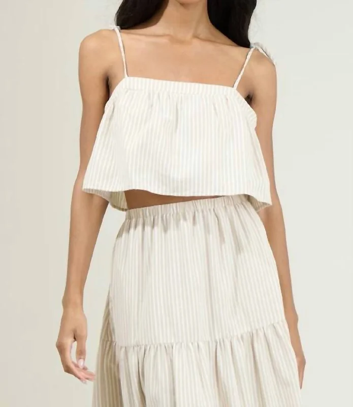 Everlanes Striped Crop Top In Tan/white