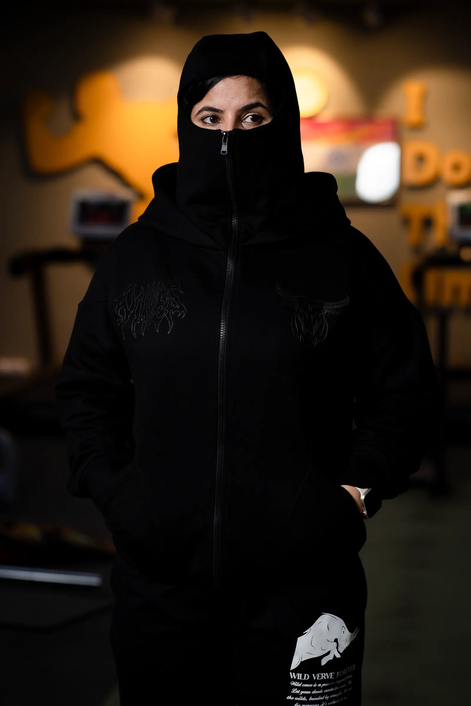 GHOST WARRIOR ZIPPER HOODIE (BLACK)