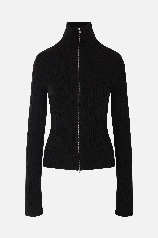 ribbed cotton zip up cardigan