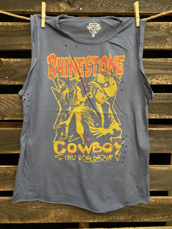 Rhinestone Cowboy Tank In Blue